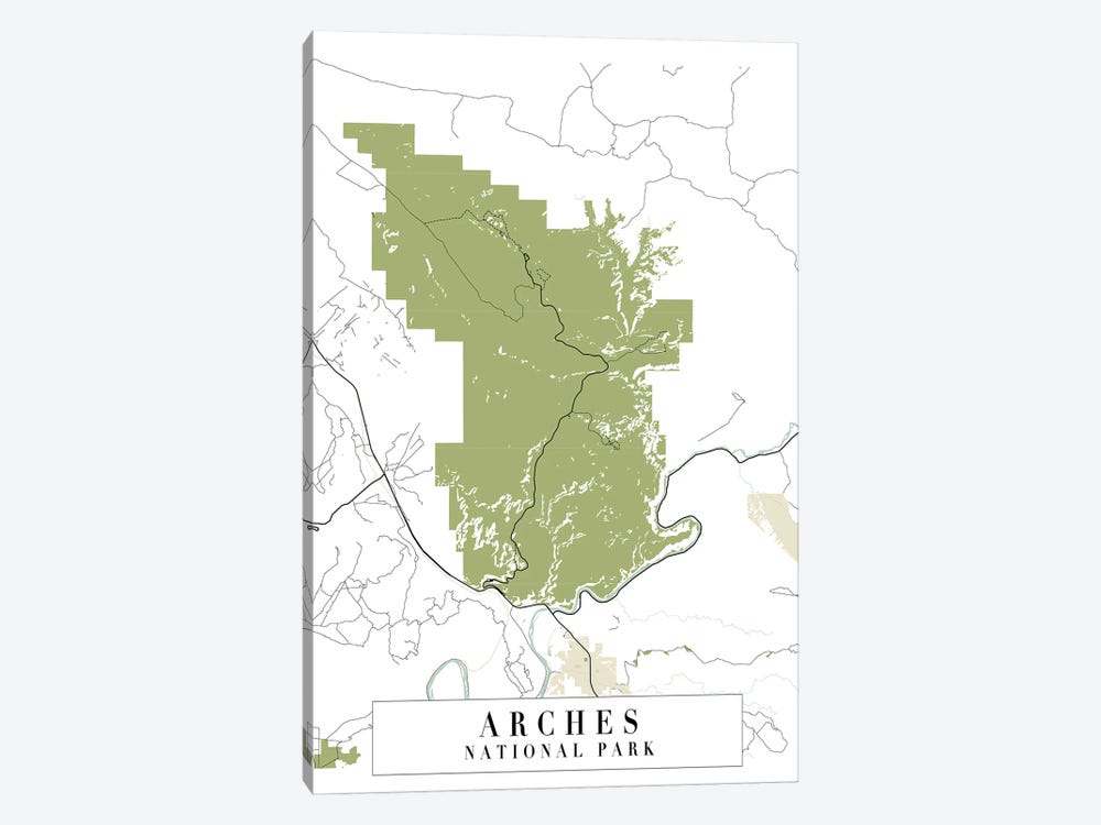Arches National Park Retro Street Map by Typologie Paper Co 1-piece Canvas Art Print