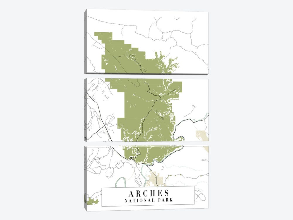 Arches National Park Retro Street Map by Typologie Paper Co 3-piece Canvas Print