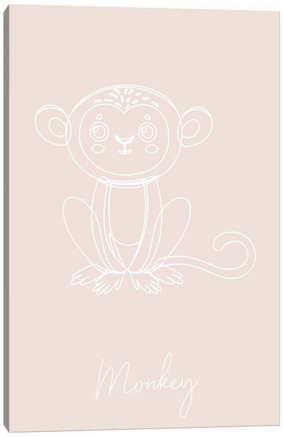 Nursery Monkey Line Art Canvas Art Print - Monkey Art
