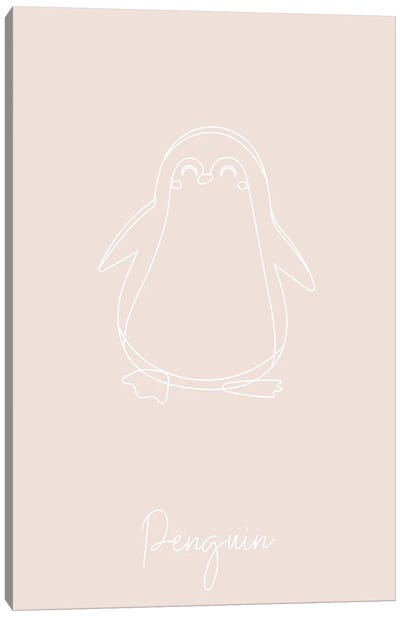 Nursery Penguin Line Art Canvas Art Print - Penguin Art