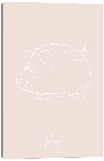 Nursery Pig Line Art Canvas Art Print - Typologie Paper Co