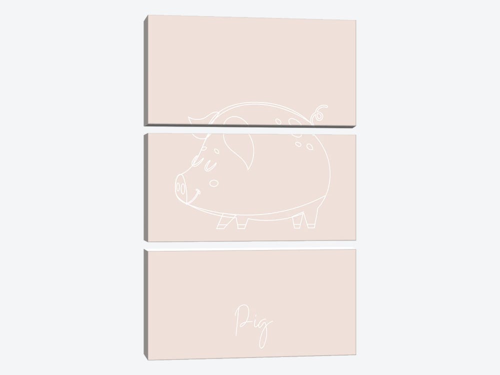 Nursery Pig Line Art by Typologie Paper Co 3-piece Canvas Print