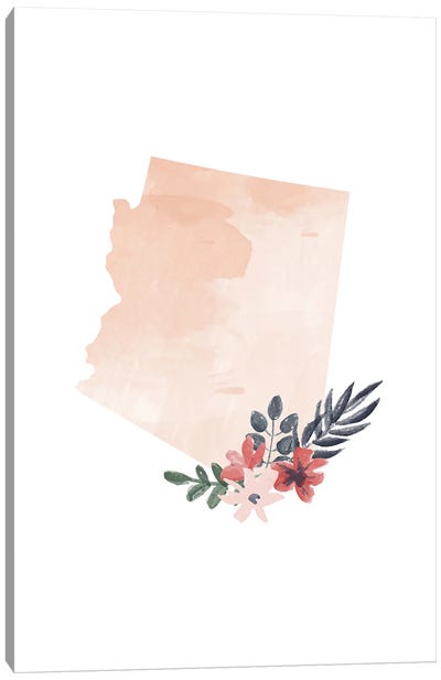 Arizona Floral Watercolor State Canvas Art Print - Typologie Paper Co