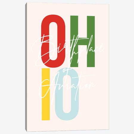 Ohio "Birthplace Of Aviation" Color State Canvas Print #TPP153} by Typologie Paper Co Art Print