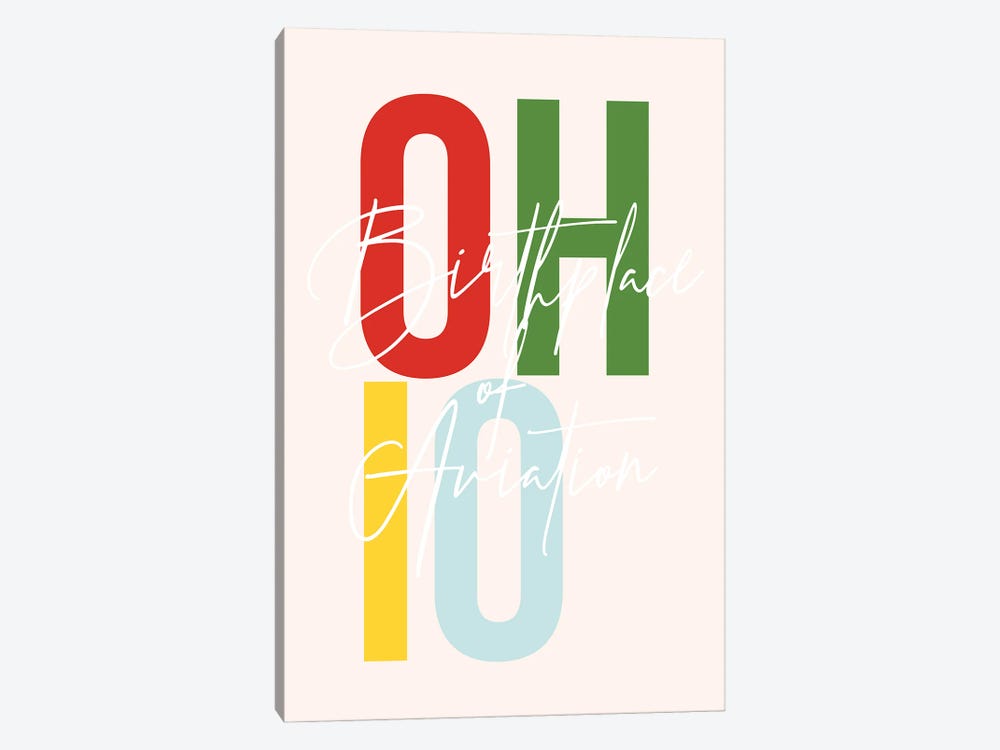 Ohio "Birthplace Of Aviation" Color State by Typologie Paper Co 1-piece Canvas Wall Art