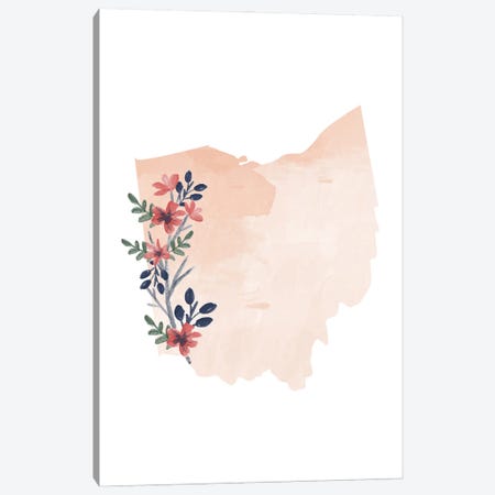 Ohio Floral Watercolor State Canvas Print #TPP154} by Typologie Paper Co Canvas Artwork