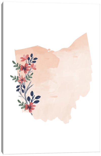 Ohio Floral Watercolor State Canvas Art Print - Ohio Art