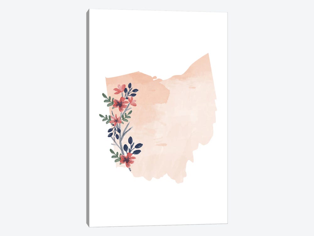 Ohio Floral Watercolor State by Typologie Paper Co 1-piece Canvas Art Print