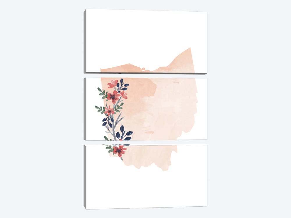 Ohio Floral Watercolor State by Typologie Paper Co 3-piece Canvas Print