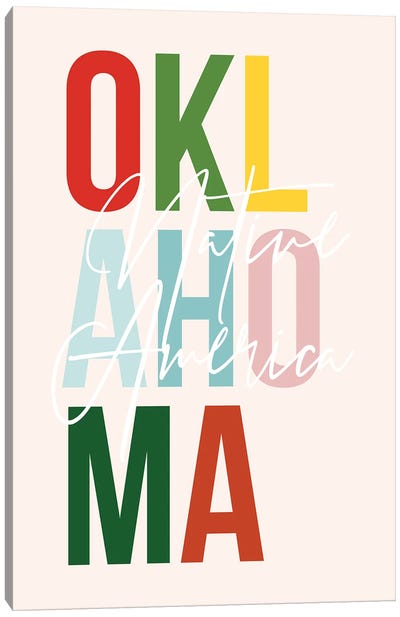 Oklahoma "Native America" Color State Canvas Art Print - Typologie Paper Co