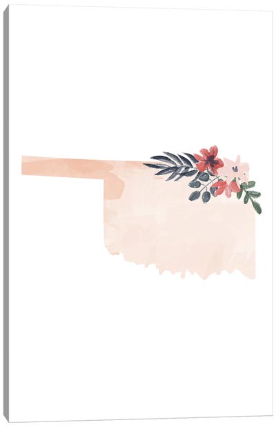 Oklahoma Floral Watercolor State Canvas Art Print - Typologie Paper Co