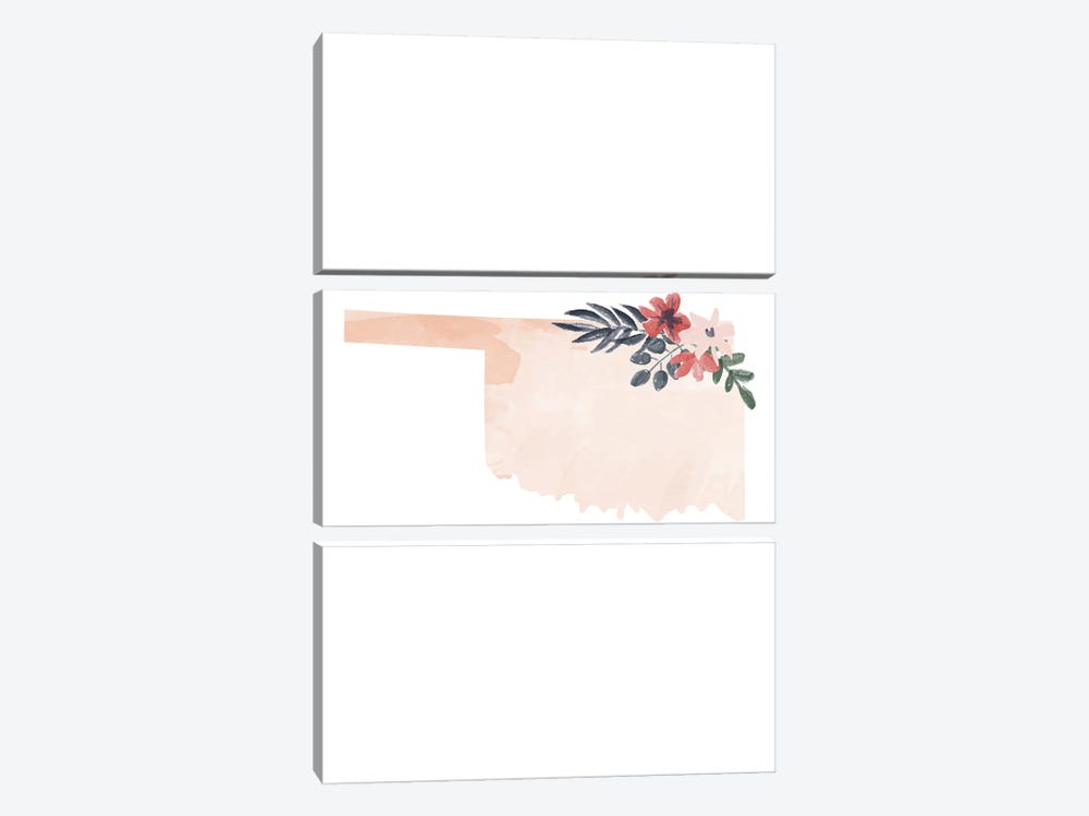 Oklahoma Floral Watercolor State by Typologie Paper Co 3-piece Canvas Print