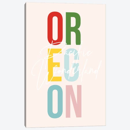 Oregon "Pacific Wonderland" Color State Canvas Print #TPP158} by Typologie Paper Co Canvas Print