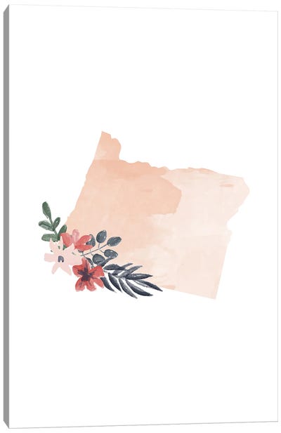 Oregon Floral Watercolor State Canvas Art Print - Typologie Paper Co