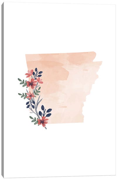 Arkansas Floral Watercolor State Canvas Art Print - Arkansas Art