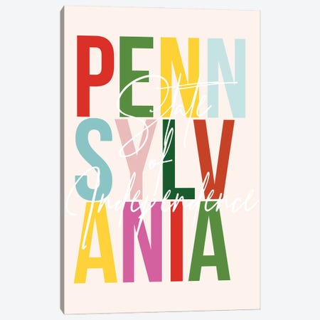 Pennsylvania "State Of Independence" Color State Canvas Print #TPP160} by Typologie Paper Co Canvas Wall Art