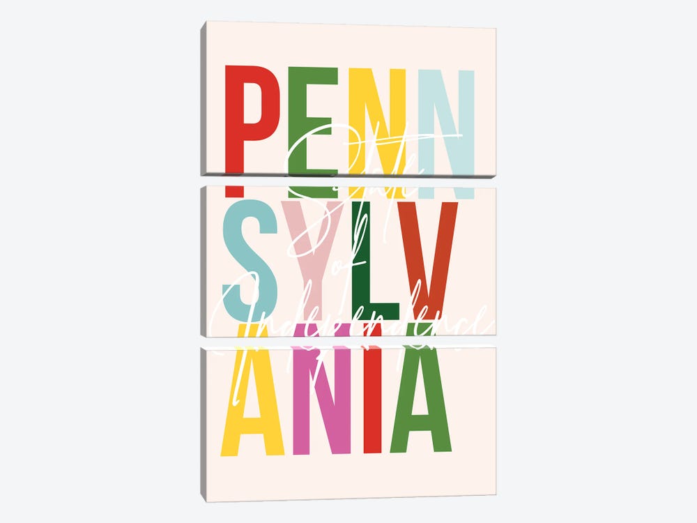 Pennsylvania "State Of Independence" Color State by Typologie Paper Co 3-piece Canvas Artwork