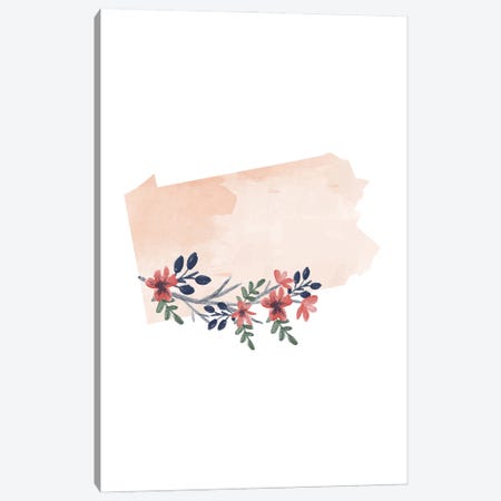 Pennsylvania Floral Watercolor State Canvas Print #TPP161} by Typologie Paper Co Canvas Wall Art