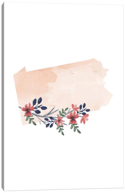 Pennsylvania Floral Watercolor State Canvas Art Print - Typologie Paper Co