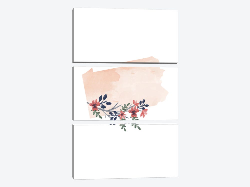 Pennsylvania Floral Watercolor State by Typologie Paper Co 3-piece Art Print