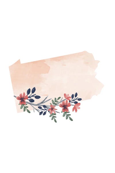 Pennsylvania: Pennsylvania Floral Watercolor State by Typologie Paper Co