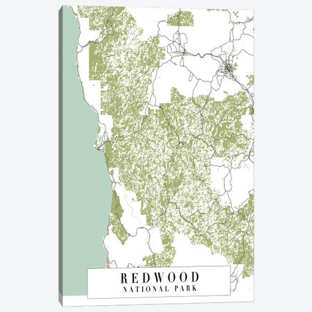 Redwood National Park Retro Street Map Canvas Print #TPP163} by Typologie Paper Co Canvas Wall Art