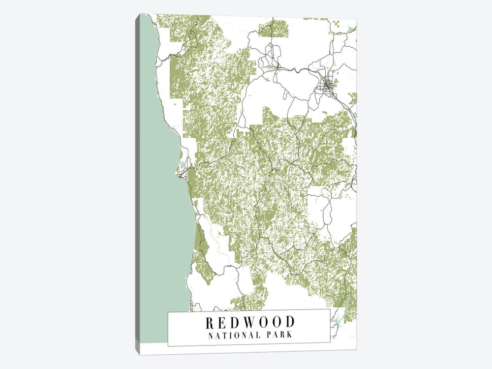 Redwood National Park Retro Street Map by Typologie Paper Co 1-piece Canvas Print