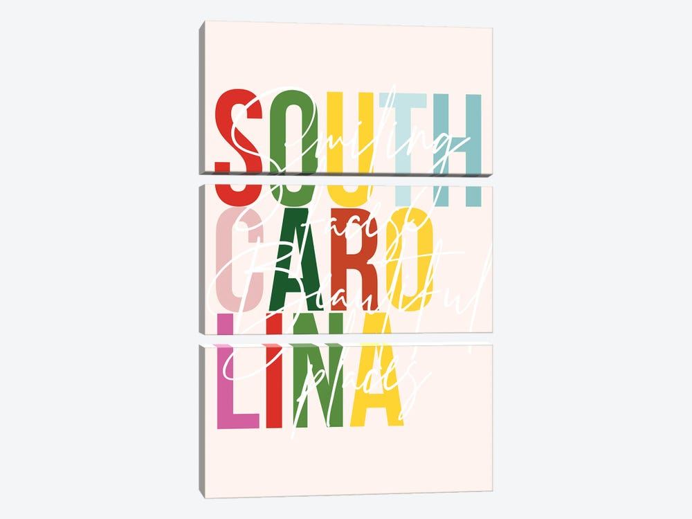 South Carolina "Smiling Faces Beautiful Places" Color State by Typologie Paper Co 3-piece Canvas Artwork