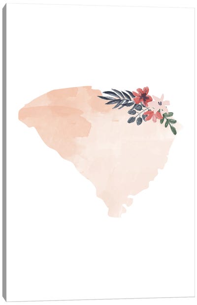 South Carolina Floral Watercolor State Canvas Art Print - Typologie Paper Co