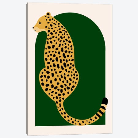 Boho Jungle Green Vintage Arch Oversized Leopard Canvas Print #TPP16} by Typologie Paper Co Canvas Art