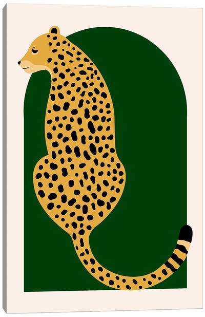 Boho Jungle Green Vintage Arch Oversized Leopard Canvas Art Print - Typologie Paper Co