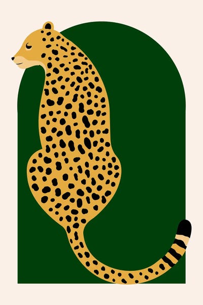 Cheetahs: Boho Jungle Green Vintage Arch Oversized Leopard by Typologie Paper Co