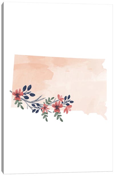 South Dakota Floral Watercolor State Canvas Art Print - South Dakota Art