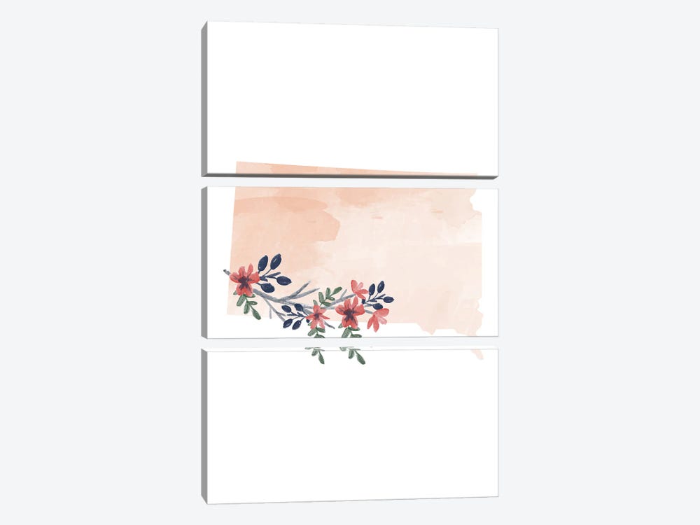 South Dakota Floral Watercolor State by Typologie Paper Co 3-piece Canvas Artwork