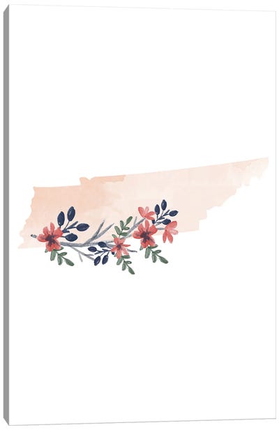Tennessee Floral Watercolor State Canvas Art Print - Typologie Paper Co