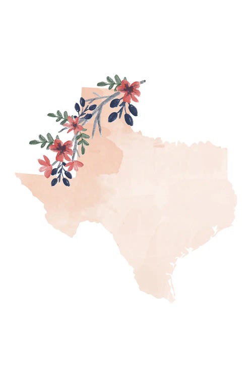 Texas Floral Watercolor State by Typologie Paper Co wall art