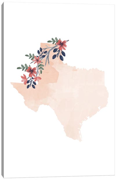 Texas Floral Watercolor State Canvas Art Print - Typologie Paper Co