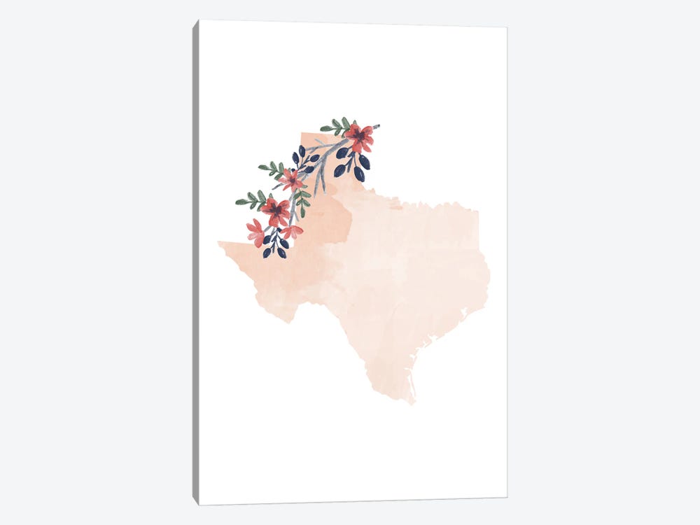 Texas Floral Watercolor State by Typologie Paper Co 1-piece Canvas Artwork