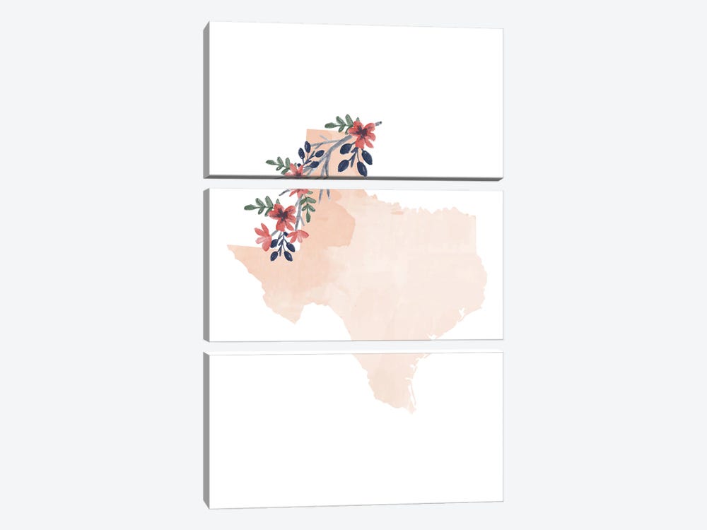 Texas Floral Watercolor State by Typologie Paper Co 3-piece Canvas Artwork