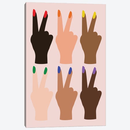 United Diversity Peace Signs Rainbow Nails Peach Canvas Print #TPP180} by Typologie Paper Co Canvas Artwork