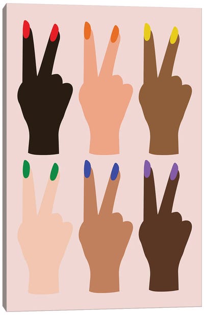 United Diversity Peace Signs Rainbow Nails Peach Canvas Art Print - Typologie Paper Co