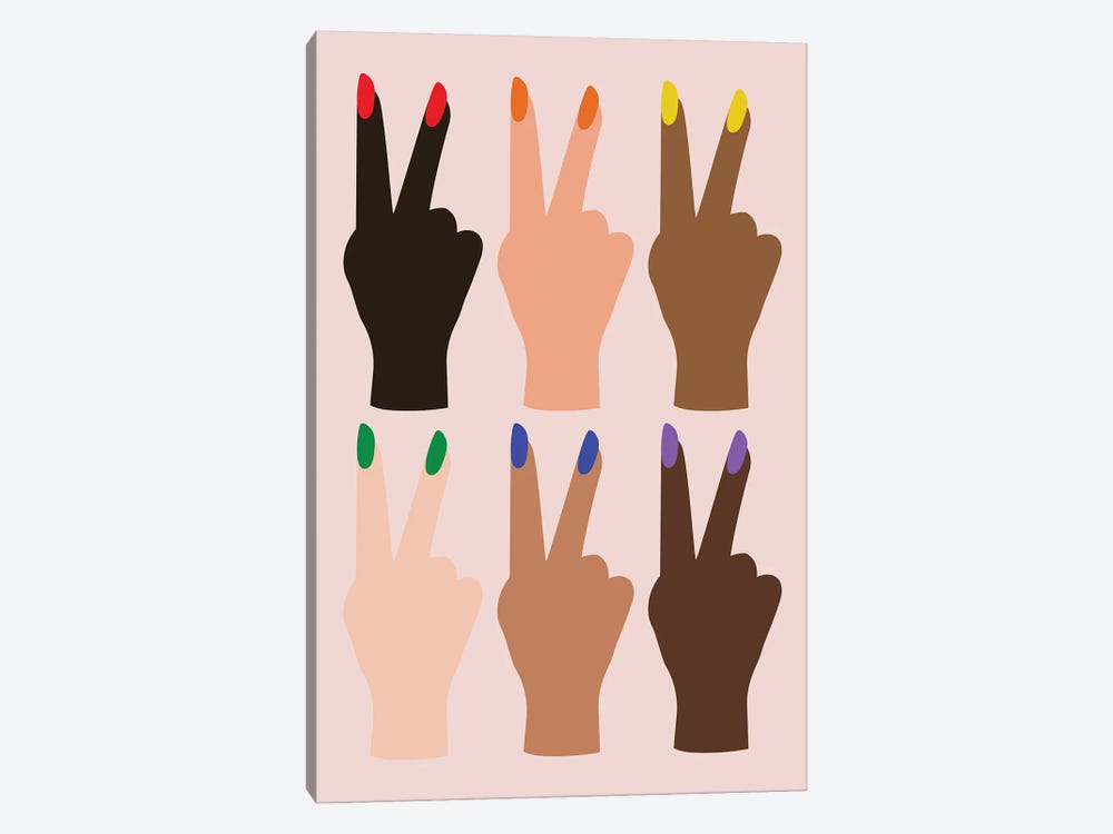 United Diversity Peace Signs Rainbow Nails Peach by Typologie Paper Co 1-piece Canvas Art