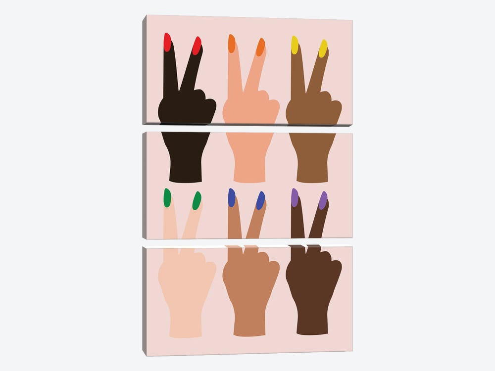United Diversity Peace Signs Rainbow Nails Peach by Typologie Paper Co 3-piece Canvas Artwork