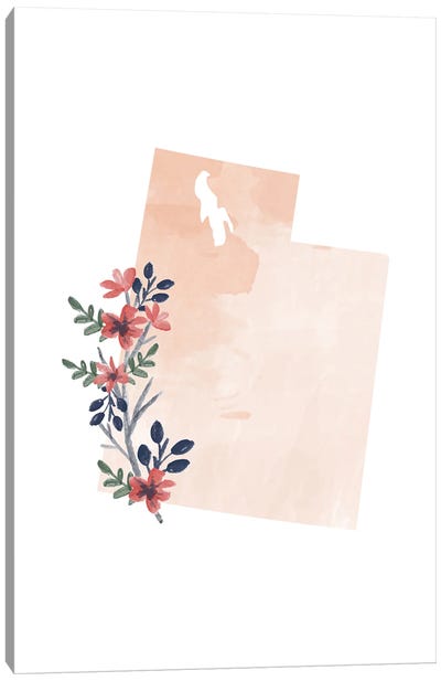 Utah Floral Watercolor State Canvas Art Print - Typologie Paper Co