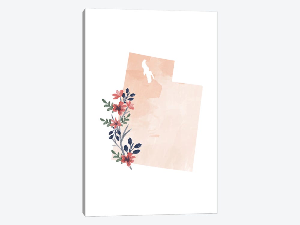 Utah Floral Watercolor State by Typologie Paper Co 1-piece Canvas Print