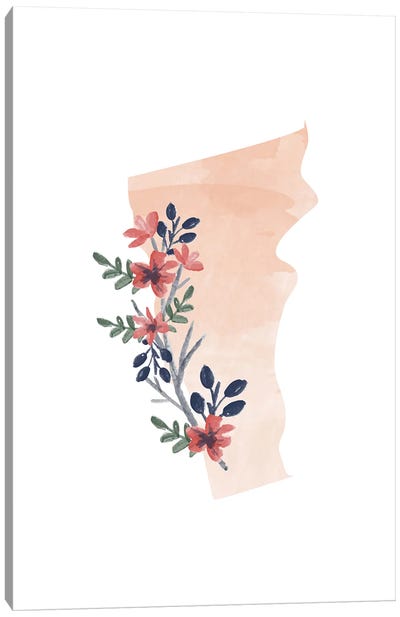Vermont Floral Watercolor State Canvas Art Print - Typologie Paper Co