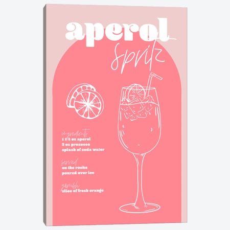Vintage Retro Inspired Aperol Spritz Recipe Pink And Dark Pink Canvas Print #TPP183} by Typologie Paper Co Canvas Artwork
