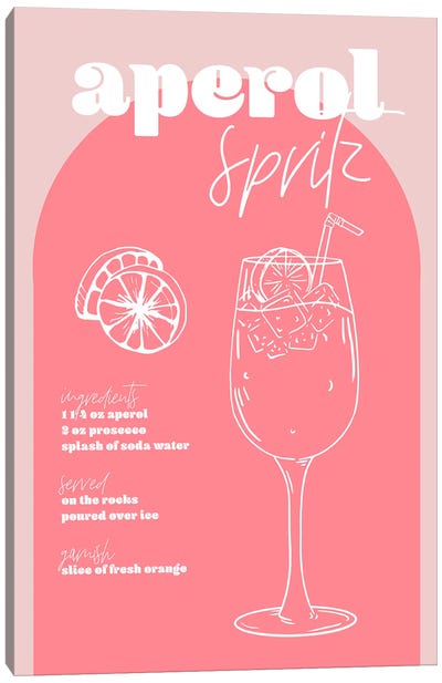Vintage Retro Inspired Aperol Spritz Recipe Pink And Dark Pink Canvas Art Print - Aperol Spritz