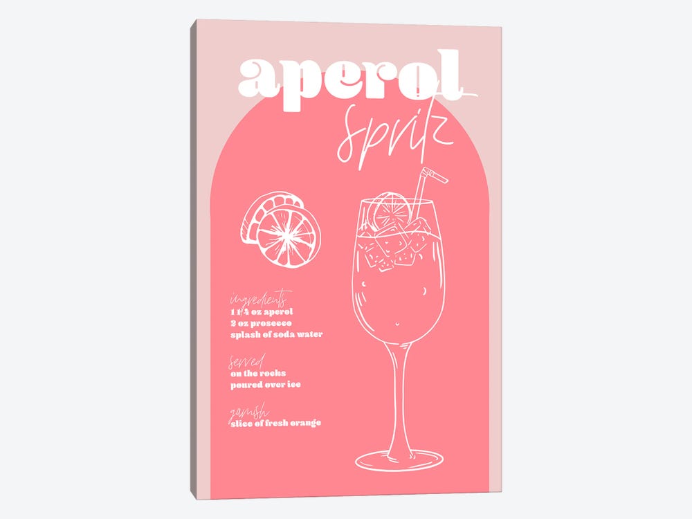 Vintage Retro Inspired Aperol Spritz Recipe Pink And Dark Pink by Typologie Paper Co 1-piece Canvas Art Print