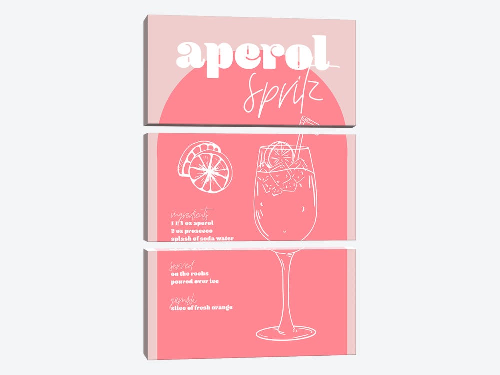 Vintage Retro Inspired Aperol Spritz Recipe Pink And Dark Pink by Typologie Paper Co 3-piece Canvas Print